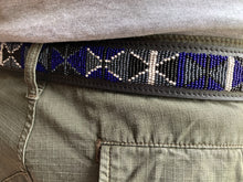 Load image into Gallery viewer, Black, White &amp; Navy Beaded Black Leather Belt