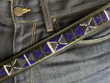 Load image into Gallery viewer, Black, White &amp; Navy Beaded Black Leather Belt