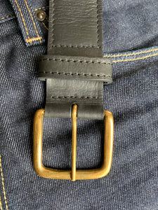 Black, White & Navy Beaded Black Leather Belt