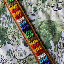 Load image into Gallery viewer, Rainbow Stripes Beaded Light Tan Leather Dog Collar